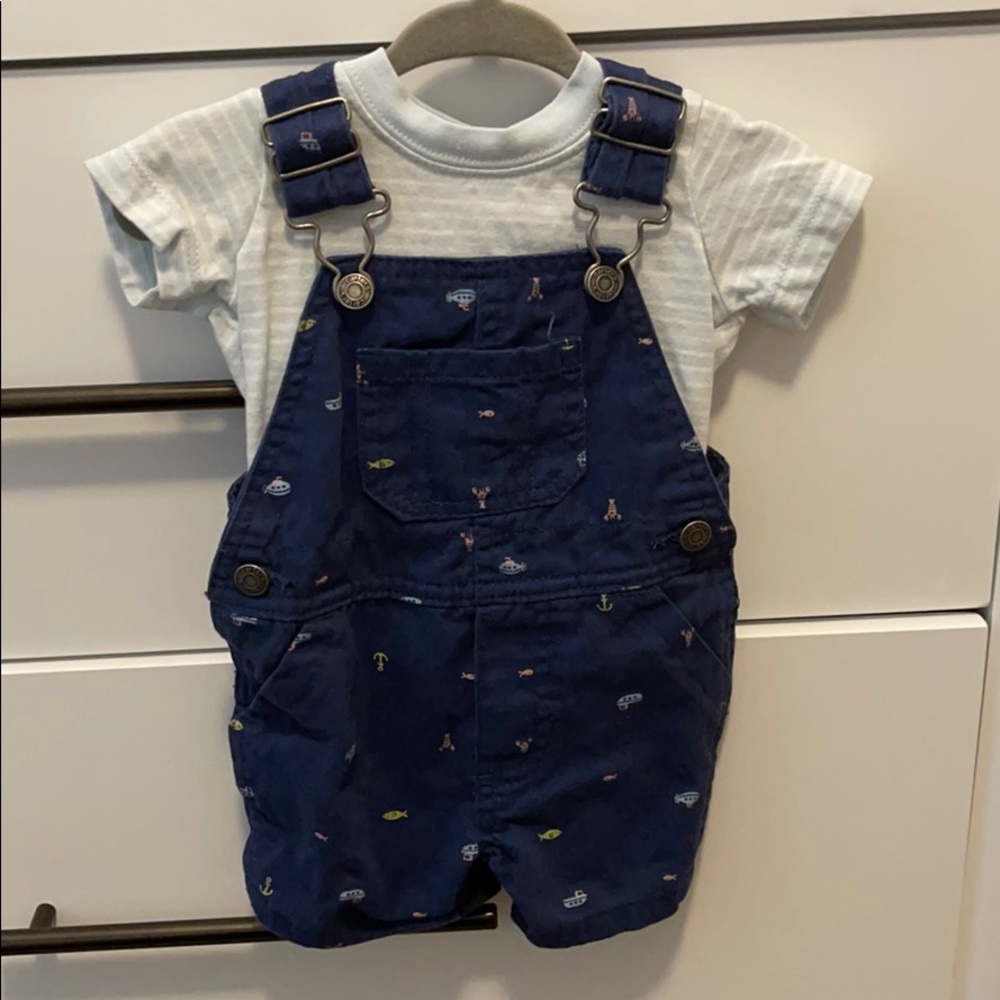 2-Piece Striped Tee & Nautical Shortalls Set